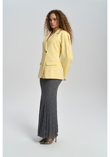 Veylia Uzun Antrasit Dantel Etek Antrasit