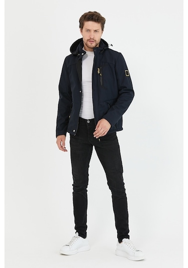 Mero Life Içi Kürklü Kapüşonlu Su Ve Rüzgar Geçirmez Softshell Erkek Mont Lacivert