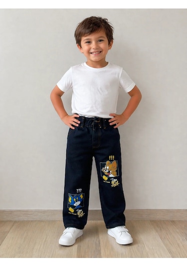 Kaizer Jeans Siyah Tom Desenli Çocuk Pantolonu