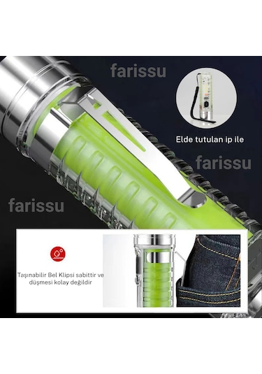 Gold Orion Or-520a Zoomlu Şarjlı El Feneri 50w Zoom Gücü 8 Mod Manyetik Tip-c Şarj Yeşil