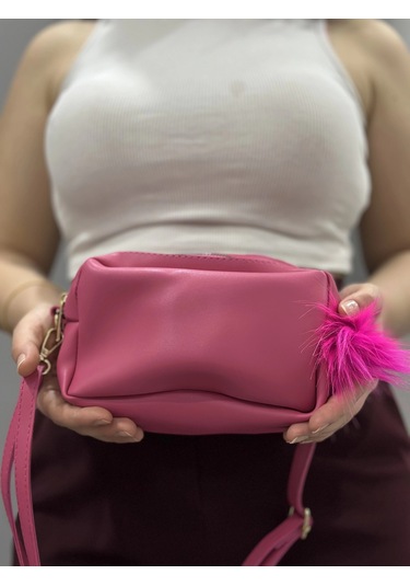 Biçomi Ponpon Fuşya Cilt Çanta Vizon