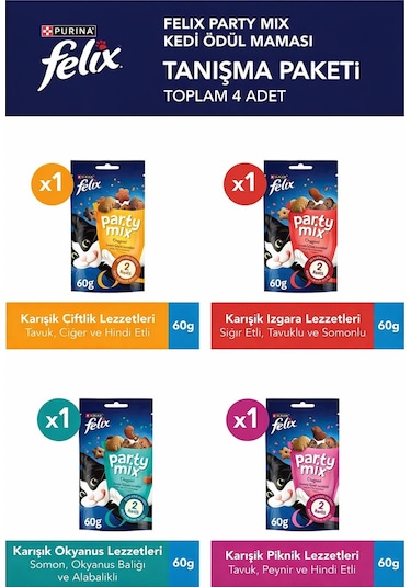Felix Party Mix Karışık Kedi Ödül Maması Tanışma Seti 4'lü