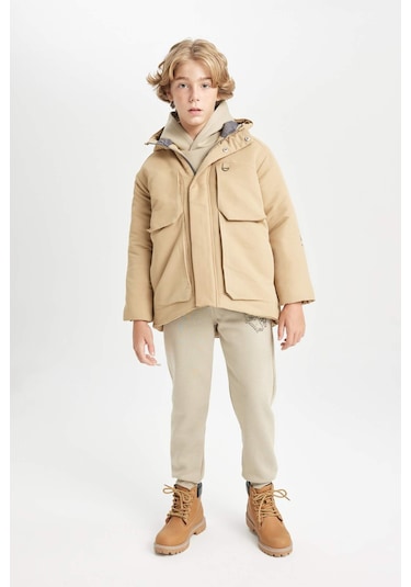 DeFacto Erkek Çocuk Su İtici Kapüşonlu Polar Astarlı Parka C9077A824WNBG395