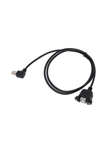 Mufunye Usb-b Ertirici Kablosu 90 Derece Dik Açı, Vidalı Kilitle, Usb-b Erkek'den Dişi'ye, 1m Siyah, Endüstriyel Güvenilir Bağlantı