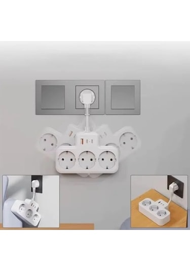3 Soketli Yüksek Voltaj Korumalı Priz, 2 Type-c Ve 1 Usb Girişi 0