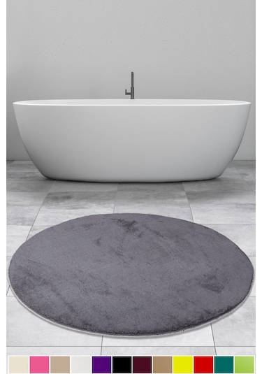 Elite Antrasit 100x100 Cm Yuvarlak Peluş Banyo Paspası Kaymaz Antrasit