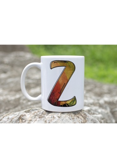 Z Harf Yaprak Renkleri İle Kupa Bardak - Kişiye Özel Alfabe Harfli Bardak - Hediye Beyaz