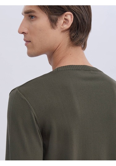 Haki Bisiklet Yaka Düz Örgü Triko Haki