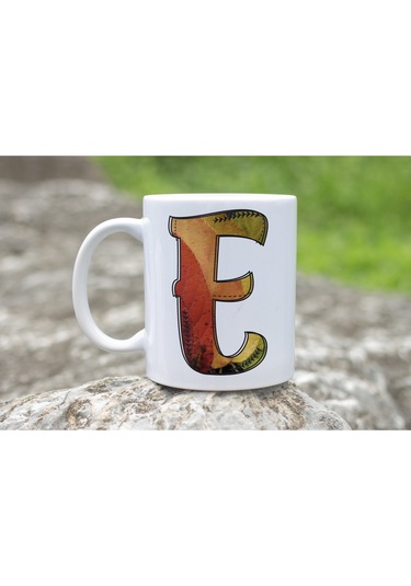 E Harf Yaprak Renkleri İle Kupa Bardak - Kişiye Özel Alfabe Harfli Bardak - Hediye Beyaz