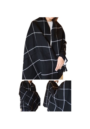 Yumuşak Dokulu Kışlık Desenli Atkı Omuz Şalı Siyah