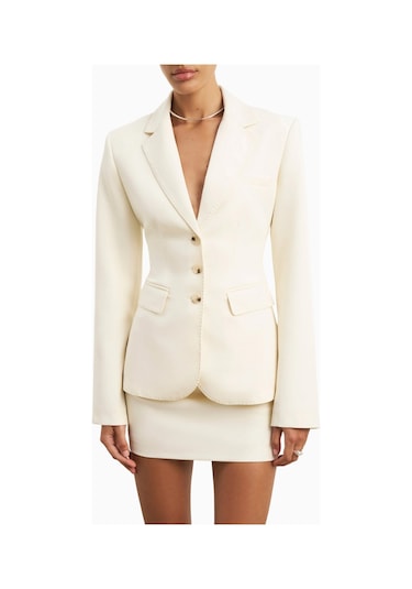 Because Of Alice Single Breasted Cinched Waist Blazer Kadın Ceket Krem