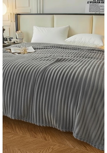 King Size Fitilli Battaniye Battal Boy 240x260 Cm Açık Gri