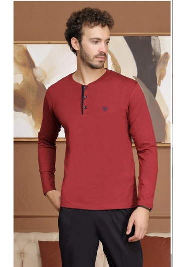 Bone Club 5282 Uzun Kol Erkek Pijama Takımı Bordo V1 Bordo