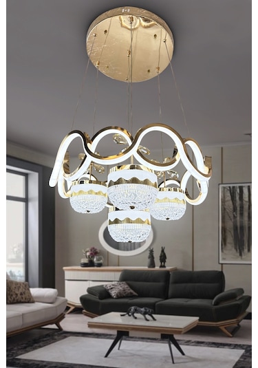 Sefa Model Taç Top 4 Toplu İthal Led Avize - - Kumandalı / Gold Gold