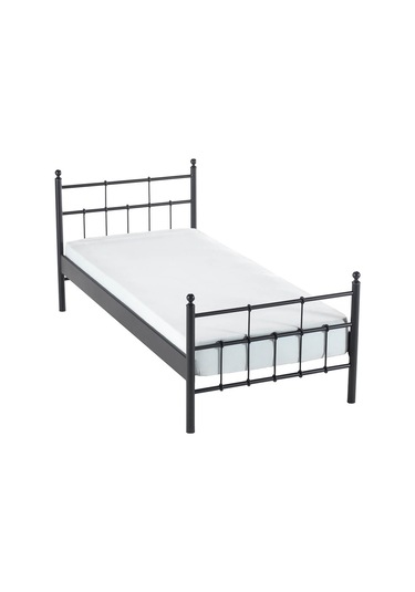 Lalas Tek Kişilik Ferforje Metal Karyola-siyah Ahşap Latalı