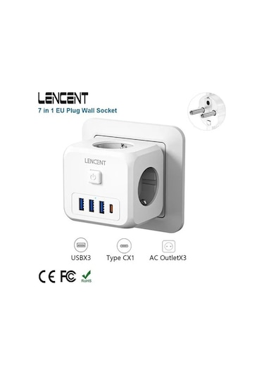 Ganzhoushop Yeni X X W Usb Type-c Termal Priz Priz Nesil Lencent Korumalı İn Duvar Akım 7 4000 3'lü 3 1 1 Ak Kablosuz