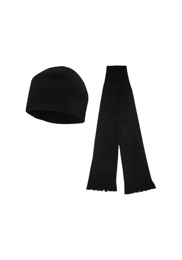 Unisex Siyah Kışlık Termal Polar Bere - Polar Atkı 2'li Set Siyah