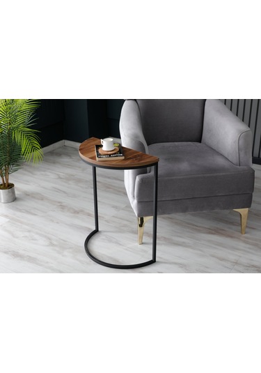 Lisa Metal Tekli Yan Sehpa Ceviz