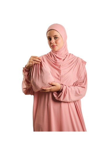 Tek Parça Namaz Elbisesi Viskon Düz 2503 06 Pudra