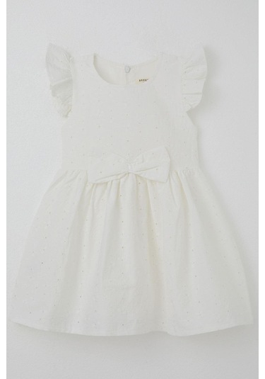 Breeze Kız Çocuk Elbise Çiçek Nakışlı Fiyonk Aksesuarlı 2-6 Yaş, Ekru Ekru