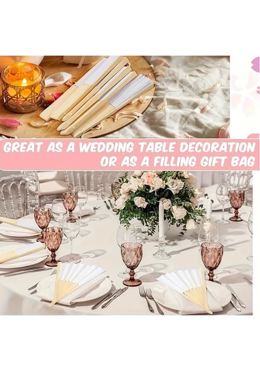 Gateesat 60 Adet Katlanır El Yelpazesi Seti, Ahşap Kağıt Düğün Hediyesi, Parti Süsü