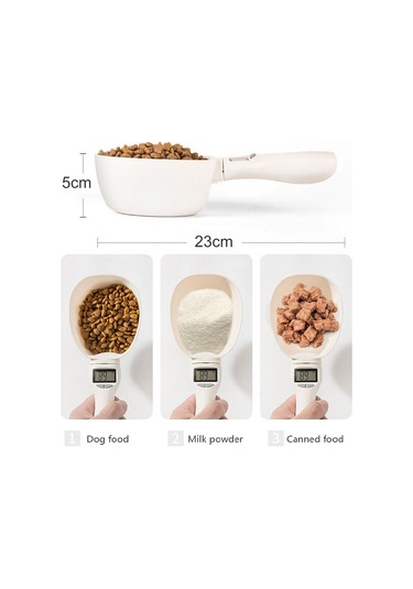 Vkemall Beyaz Evcil Hayvan Yemeği Ölçüm Kaşığı - Elektronik Ağırlık Ölçer, G/ml/bardak Birimleri, Su Geçirmez Lcd Ekranı