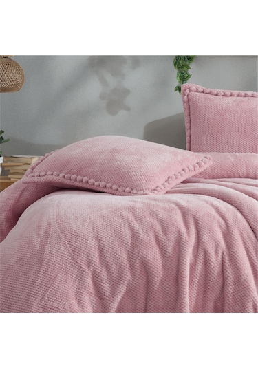 Clasy Wellsoft Ponpon Detaylı Yatak Örtüsü Seti Tek Kişilik Masse 180 X 240 Pudra