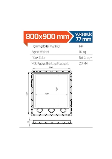 80x90 Menteşeli Rögar Kapağı / Çerçeve + Düz Kapak