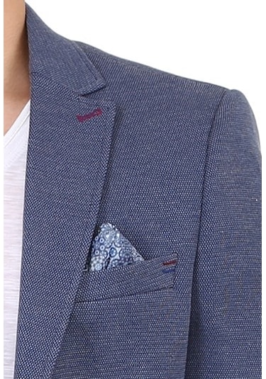 Sposo 5134 Dar Kalıp Örme Kumaş İndigo Erkek Blazer Ceket İndigo