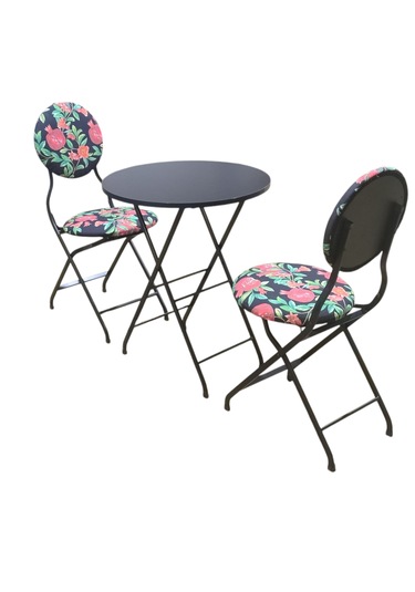 Katlanabilir Nar Desenli Metal Masa Ve Sandalye Takımı - 2 Sanda