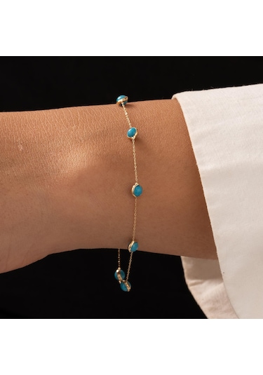 Firuze Taşlı Minimal 14 Ayar Altın Bileklik Altın