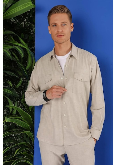 Efor G 1552 Slim Fit Bej Klasik Gömlek Bej