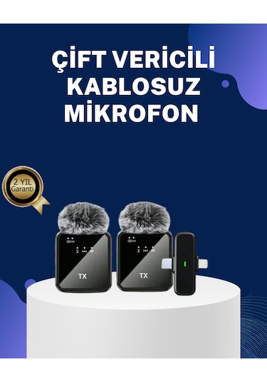 2in1 Kablosuz Yaka Mikrofonu İos Ve Android Uyumlu