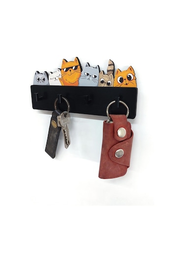 Cajuart Renkli Çizim Sevimli Kediler Duvar Askılık Anahtarlık