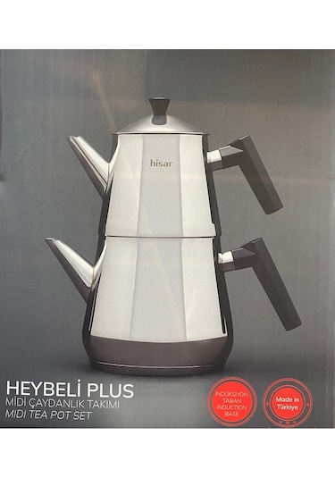 Hsr-8691261002890-hisar Heybeli Plus Midi Çelik Çaydanlık Siyah Açık Gri