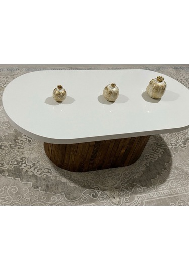 Oval Model 120x60 Cm Kahverengi Ayak Kalın Kenarlı Orta Sehpa Ahşap Ayaklı Kahverengi