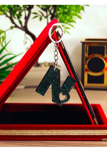 Harfli Anahtarlık Epoksi Kişiye Özel Yapım El Yapımı Harf Anahtarlık Kalp Model Özel Tasarım Hediyelik Ürün Kalp Desenli Simli Anahtarlık Altın - Siyah