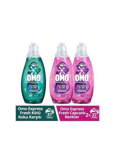 Omo Express Fresh Kötü Koku Karşıtı Beyaz ve Renkliler 1480 ML + Capcanlı Renkli ve Siyahlar için Deterjan 2 x 1480 ML