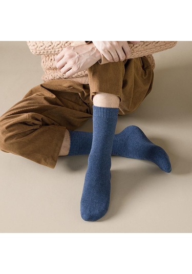 Açık Kahve Erkek Mürettebat İş Çorapları Düz Renk Erkek Kış Kalınlaşmış Çorap Pamuk Yüksek Tüp Spor Çorapları Açık Kahve