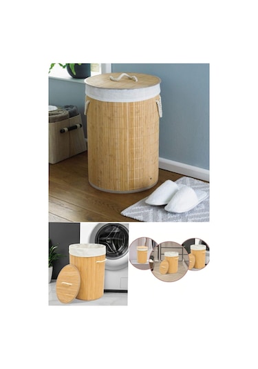 Dekoratif Doğal Oval Banyo Bambu Kirli Çamaşır Sepeti Diğer