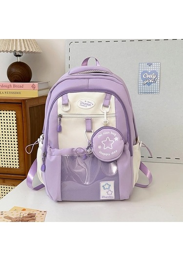 Honeybeeshop Pembe Renkli Kapasiteli Naylon Okul Sırt Çantası Fermuarlı Ve Aksesuarlı Pembe