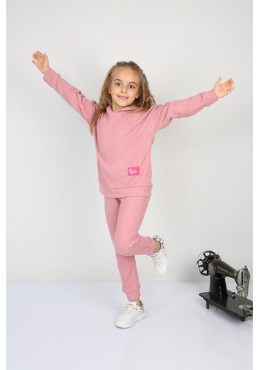 Ribana Oversize Kapüşonlu Arma Detaylı Alt Üst Takım Gül Kurusu