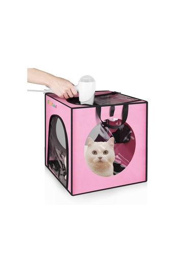 Funadd Pet Banyo Kurutma Kutusu Taşınabilir Katlanır Kurutma Kafesi, 5kg'a Kadar Evcil Hayvanlar İçin Uygun Pembe
