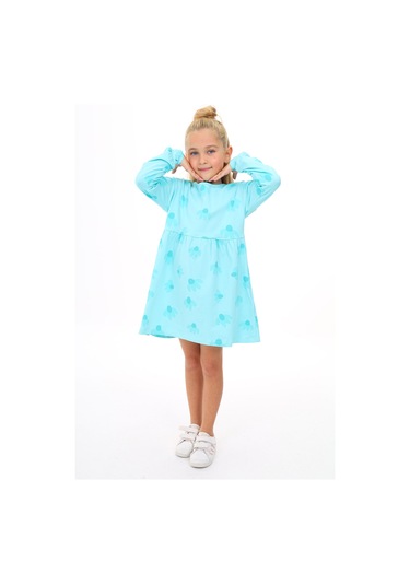 Toontoy Kids Toontoy Kız Çocuk Baskılı Elbise Mint Yeşili