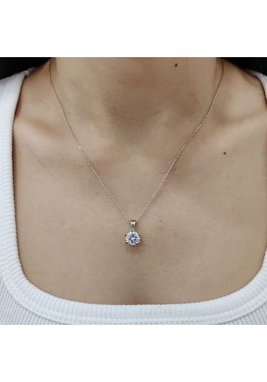 Chavin 2 Carat Swarovski Tektaş Gümüş Kadın Kolye Dh18By