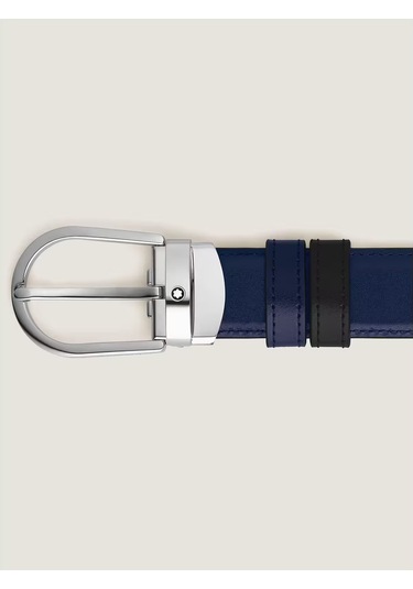 Montblanc At Nalı Tokalı Siyah - Mavi 30 Mm Çift Taraflı Deri Kem Lacivert