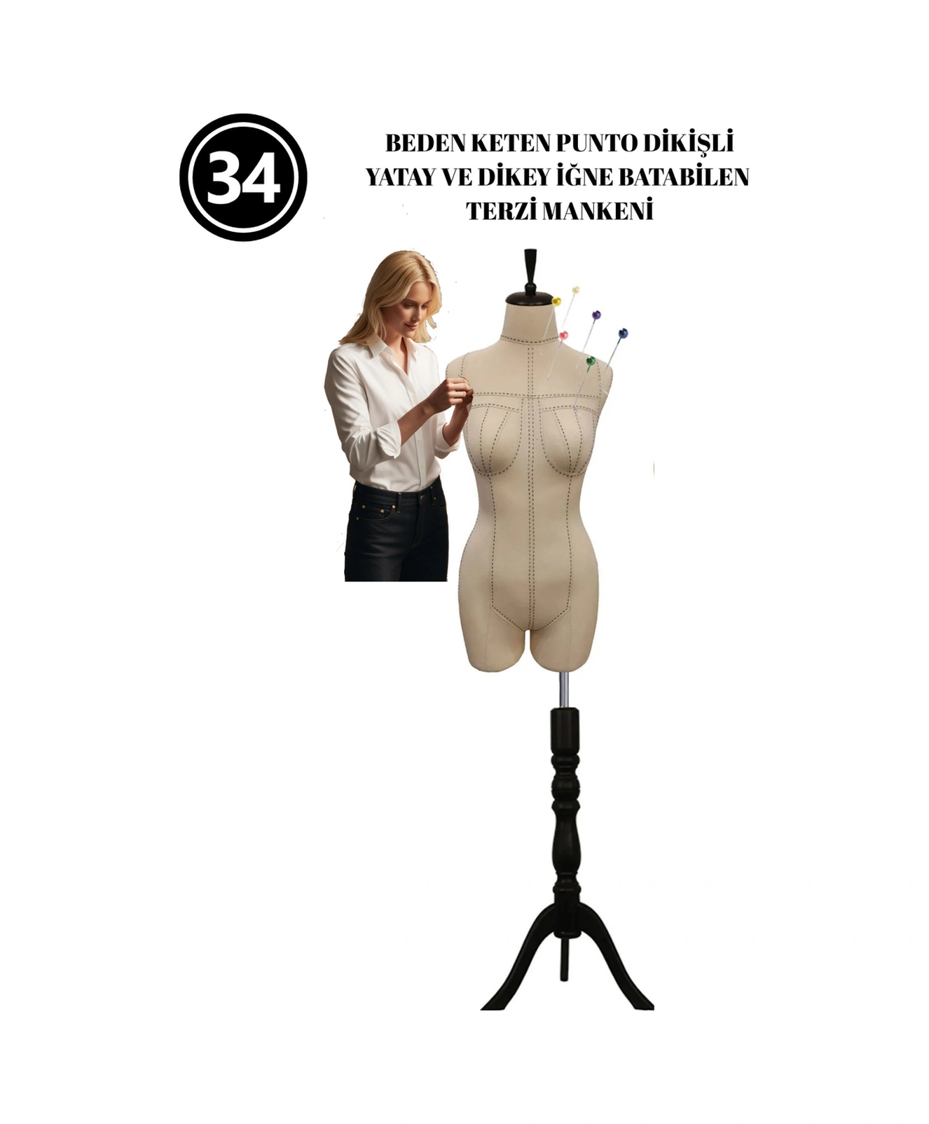 Özel Punto Kumaş - 34 Beden Pantolon Giyebilen İğne Batabilen Terzi Mankeni İst3