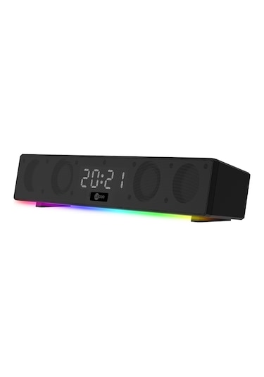 Lecoo DS103 Kablosuz Bluetooth 10W RGB Saat/Alarm Stereo Soundbar Hoparlör Siyah