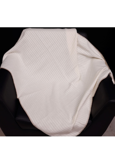 Pamuk Örgü Triko Bebek Battaniyesi %100 Pamuk Krem Kemik