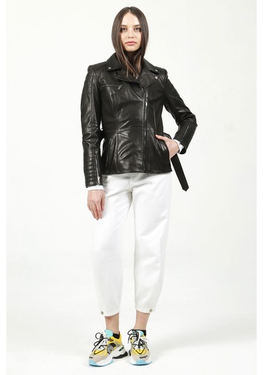 Dericlub Santa/65 Jumbo Model Gerçek Deri Kadın Mont Siyah